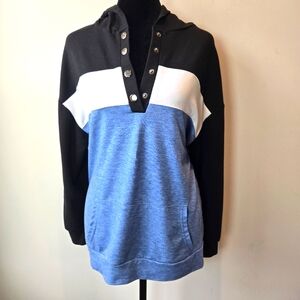 Women's Lightweight Colorblock V Neck Hoodie Shirt Medium